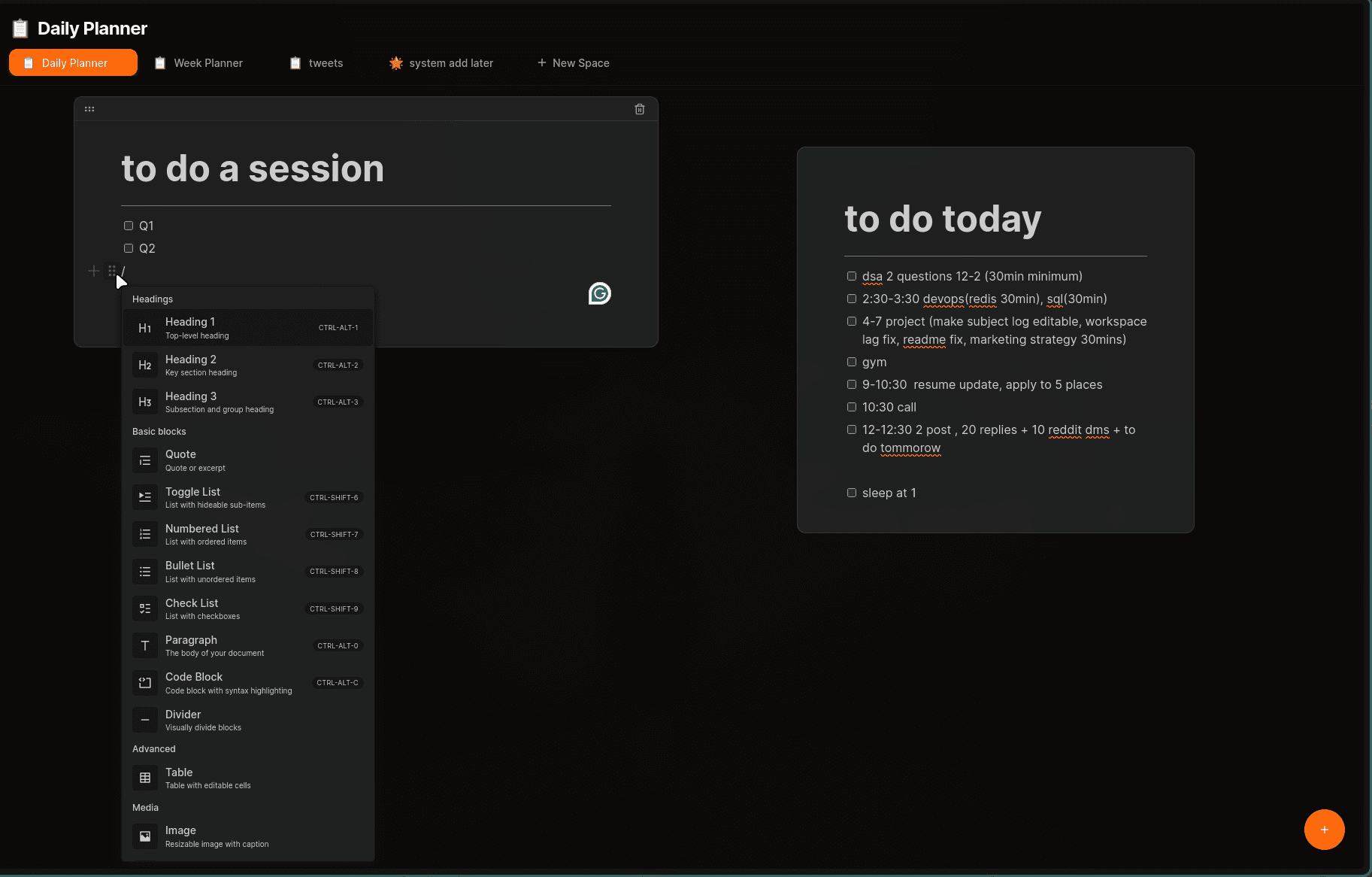 Notion-like Workspace screenshot from OpenPumta